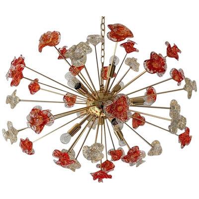 RED AND GOLD FLOWERS MURANO GLASS SPUTNIK OVAL CHANDELIER by SimoEng