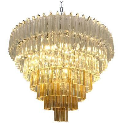 HUGE CLEAR AND AMBER “TRIEDRO” MURANO GLASS CHANDELIER by SimoEng
