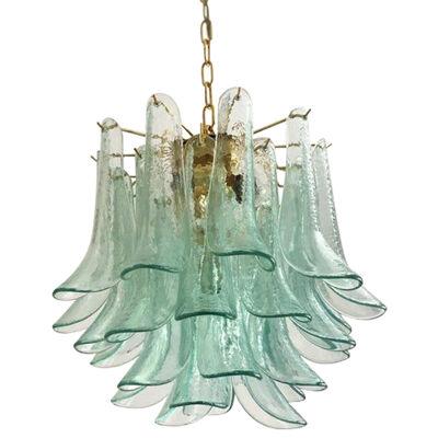 Contemporary Green-Wather Murano Glass "Sella" Chandelier With Gold
