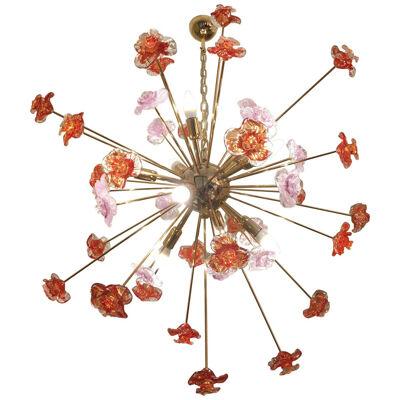 RED AND VIOLET FLOWERS MURANO GLASS SPUTNIK CHANDELIER  by simoEng