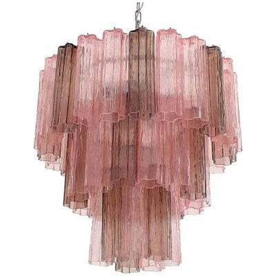 Contemporary Fume’ and Pink “Tronchi” Murano Glass Chandelier