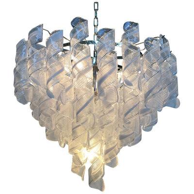 TRANSPARENT AND WHITE “RICCI” MURANO GLASS CHANDELIER D70 
