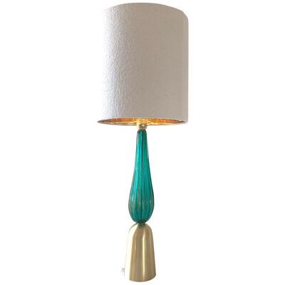 GREEN-SEA BRUSHED GOLD BRASS MURANO GLASS TABLE LAMP