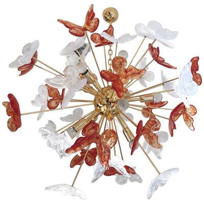 RED AND WHITE BUTTERFLY MURANO GLASS SPUTNIK CHANDELIER by SimoEng