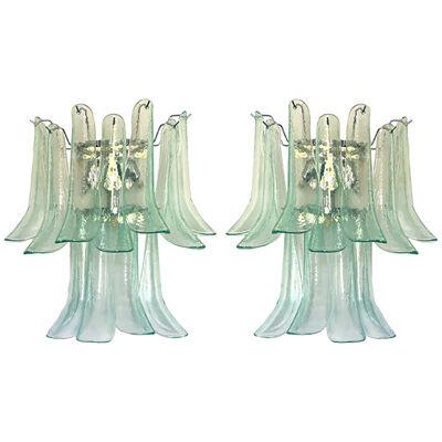 Green-Wather Murano Glass "Selle" Wall Sconces in Mazzega Style