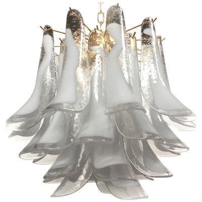 WHITE AND TRANSPARENT “SELLE” MURANO GLASS CHANDELIER D50