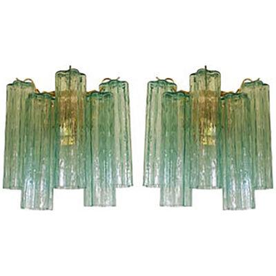 Italian Wall Light Green “Tronchi” Murano Glass Wall Sconce