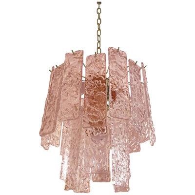 PINK HAMMERED STRIPS “LISTELLI” MURANO GLASS CHANDELIER by SimoEng