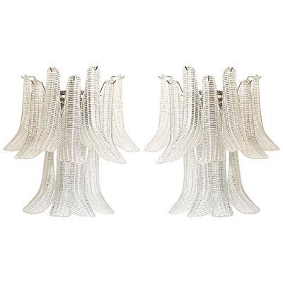 Transparent Diamanted Murano Glass "Selle" Wall Sconces in Mazzega Style