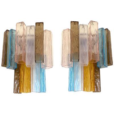 21st Century Multicolored "Squared" Murano Glass Wall Sconces - a Pair