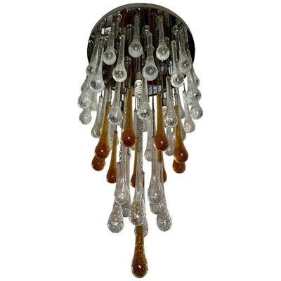 Contemporary Amber and Transparent-Gold Murano Glass “Big Drops” Flush Mount