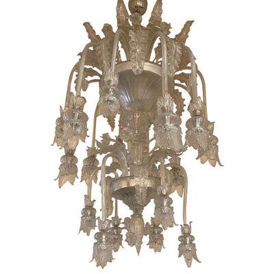 1970s Italian Style Murano Glass in Transparent Chandelier