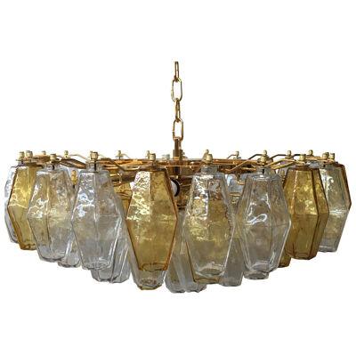 TRANSPARENT AND AMBER “POLIEDRI” MURANO GLASS CHANDELIER D60 by SimoEng