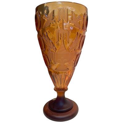 Impressive and rare italian amber cristal handmade cut rare vase