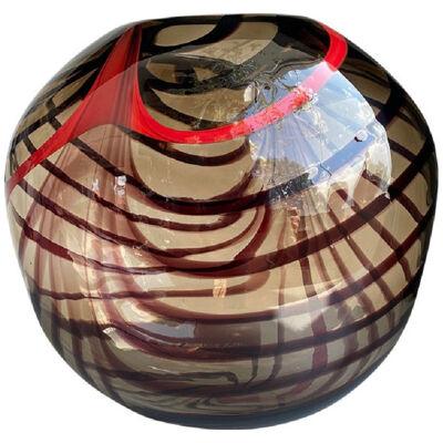Abstract Vase in Fumè Murano Glass and Red Reeds