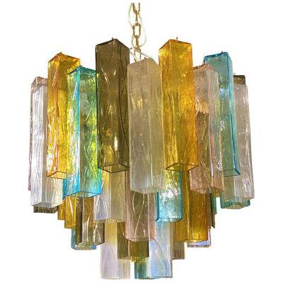 Contemporary Multicolored "Squared" Murano Glass Chandelier