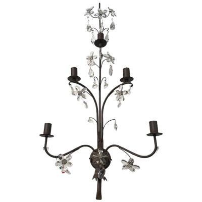 Contemporary Rush and Crystal Flowers Wall Lamp
