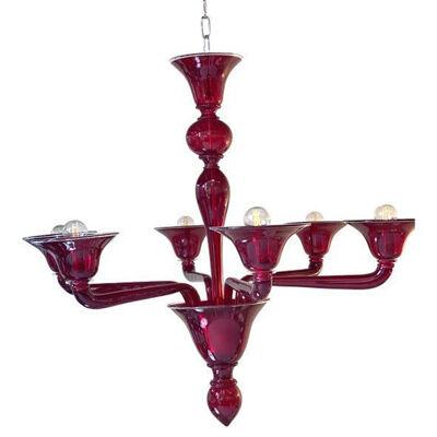 1990s Contemporary Translucent Red Murano Glass Chandelier