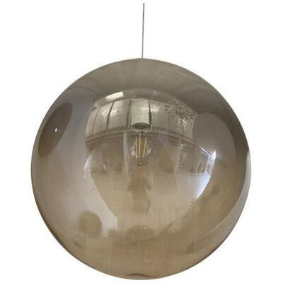 Contemporary Smoked-Fumè Vanished White Sphere in Murano Glass Pendant Light