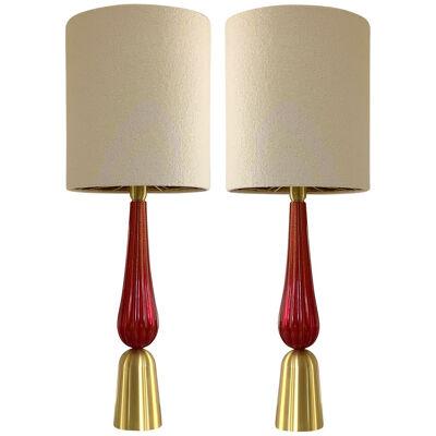RED Murano Glass Table Lamps With Bouclé Lampshde by SimoEng