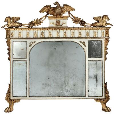 19th c. Italian Giltwood Overmantle with Original Mirror Plates