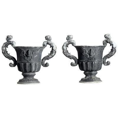Pair of English Lead Urns