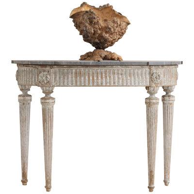 18th c. French Louis XVI Console in Original Paint with Bleu Turquin Marble Top