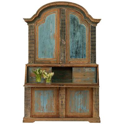 19th c. Swedish Rococo Secretary with Library in Original Paint