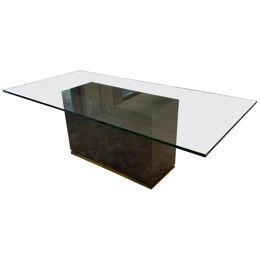 Beautiful Goatskin Dining Table with Glass Top, Brass