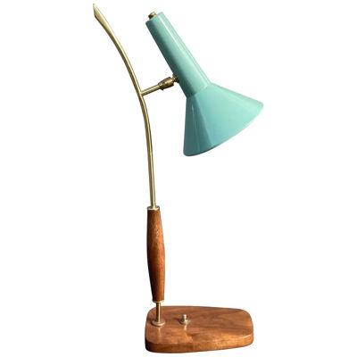 Beautiful Mid Century Modern Table Lamp, Brass, Walnut, 1950s