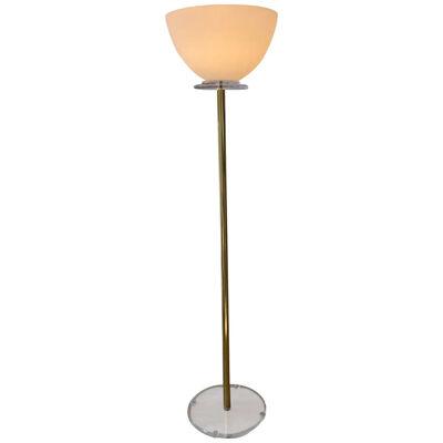 Italian Floor Lamp, Brass, Lucite, Glass Shade