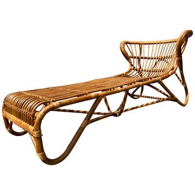 1970s Bamboo Chaise Lounge Attributed to Viggo Boesen, Mid Century Modern