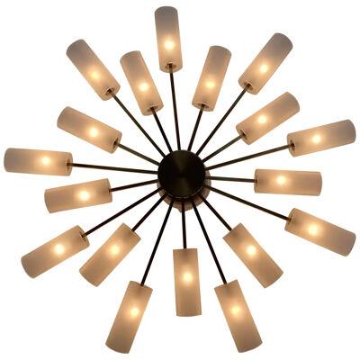 Large Sputnik Chandelier, Brass and Frosted Glass, 1950s Italy