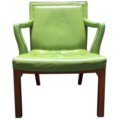 Beautiful Edward Wormley Armchair, Green Leather Chair, Dunbar, Mahogany
