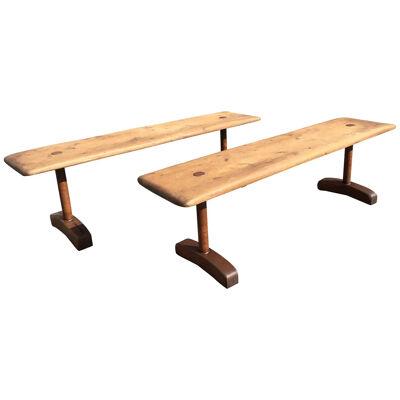 Pair of Benches, Industrial, Farm, Rustic, Wood, Brown