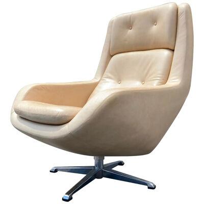 Leather Swivel Lounge Chair, Mid Century Modern Style