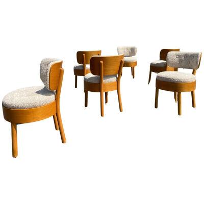 Dining Chairs in the style of Viggo Boesen, Bentwood, Oak and Boucle