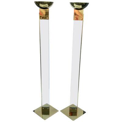 Pair of Italian Brass and Glass "Laser" Floor Lamp by Max Baguara for Lamperti