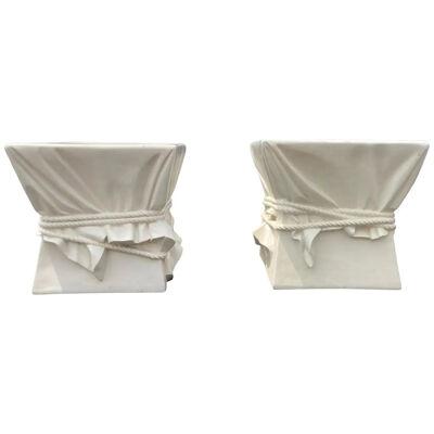 Pair of Draped Rope Side Tables Resin White