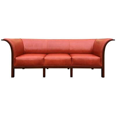 Beautiful Leather and Mahogany Sofa in the Style of Frits Henningsen