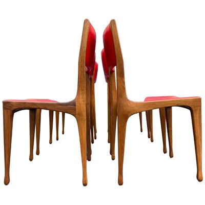 Set of 6 Chairs Designed by Carlo de Carli for Cassina, Walnut, Red Vinyl