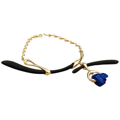 'JAPANESE', necklace solid silver, ebony, Lapiz Lazuli