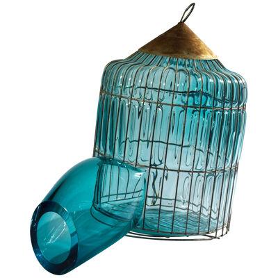 TURQUOISE CAGE 1 - handblown glass vessel / vase / object