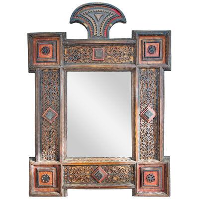 19th Century German Crested Tramp Art Mirror with Fretwork Detailing