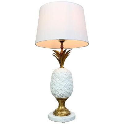 Italian Gilt Metal and Ceramic Pineapple Table Lamp