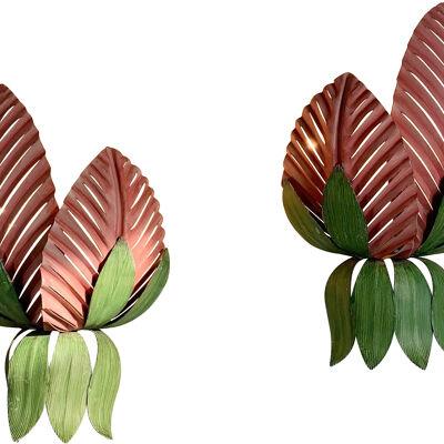 Pair of Sergio Terzani Pink and Green Leaf Wall Lights