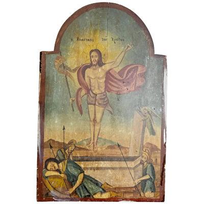 18th Century Icon on Board of the Resurrection of Christ