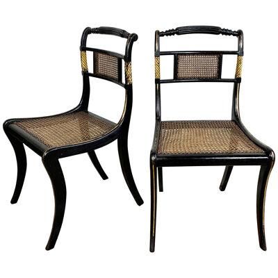  Pair of Lacquered Ebonised and Parcel Gilt Egyptian Revival Regency Chairs