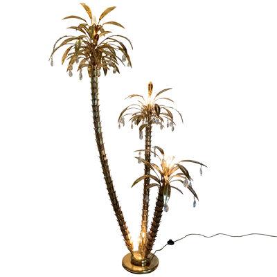 Stunning 1970's Gilt and Crystal Italian Palm Tree Floor Lamp