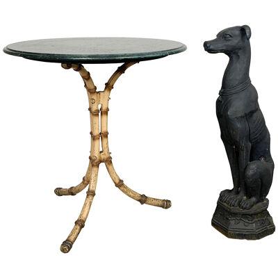 English Green Marble Top Faux Bamboo Café Table early 20th Century
